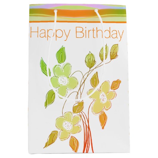 Bloemen geaccentueerd met Sinaasappel Medium Cadeauzakje (Voorkant)