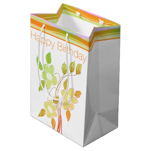 Bloemen geaccentueerd met Sinaasappel Medium Cadeauzakje (Achterkant Gekanteld)