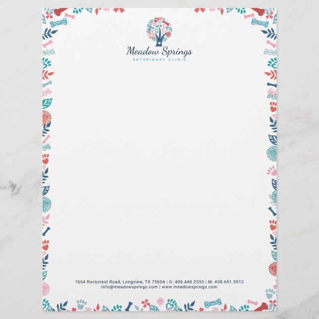 Bloemen & gebladerte Huisdier Print Lijst & boombr Briefhoofd (Voorkant)