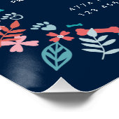 Bloemen & gebladerte Pet Paw Print Patroon Navy Bl Perfect Poster (Hoek)