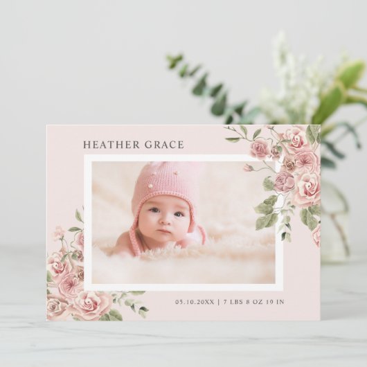 Bloemen geboorte aankondiging (Staand voorkant)