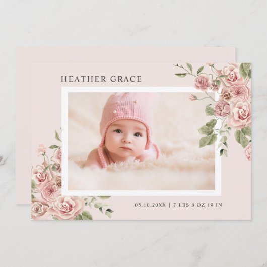 Bloemen geboorte aankondiging (Voorkant / Achterkant)