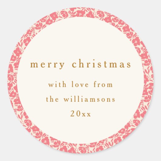  Bloemen Gedempt Rood Schattige Aangepaste Kerstmi Ronde Sticker (Voorkant)