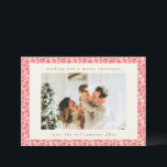 Bloemen Gedempt Rood Schattige Twee foto Kerstmis Feestdagenkaart<br><div class="desc">Bloemen Gedempt Rood Schattige Twee foto Kerst Vakantie Kaart</div>