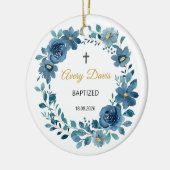Bloemen gedoopt Gepersonaliseerde naam en datum Keramisch Ornament (Links)