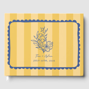 Bloemen Geel Blauw Boeket Streep Bruiloft Gastenboek
