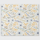 Bloemen Geel Blauw Botanisch Patroon Cadeaupapier (Vlak)