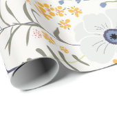 Bloemen Geel Blauw Botanisch Patroon Cadeaupapier (Rol Hoek)