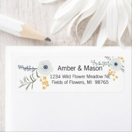 Bloemen Geel Blauw Botanisch Patroon Etiket