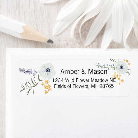 Bloemen Geel Blauw Botanisch Patroon Etiket (Insitu)