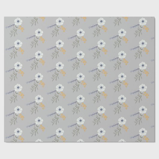 Bloemen Geel Blauw Botanisch Patroon Gift Cadeaupapier (Vlak)