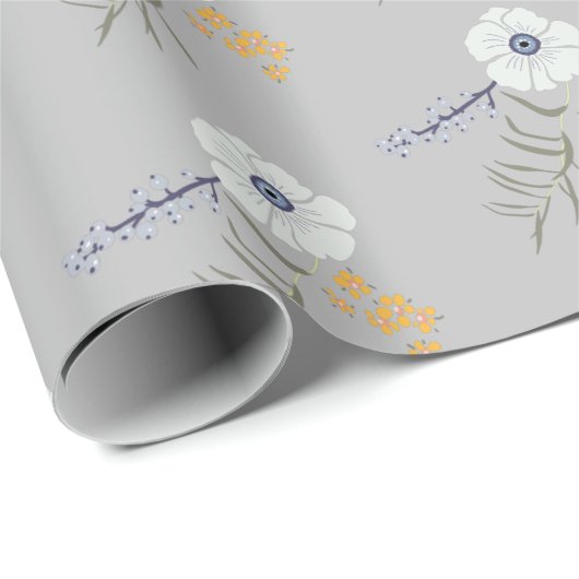 Bloemen Geel Blauw Botanisch Patroon Gift Cadeaupapier (Rol Hoek)