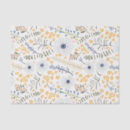 Bloemen Geel Blauw Botanisch Patroon Tissuepapier