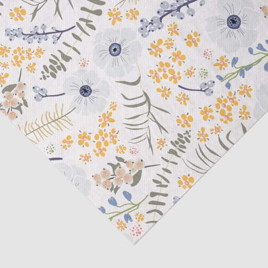 Bloemen Geel Blauw Botanisch Patroon Tissuepapier (Detail)