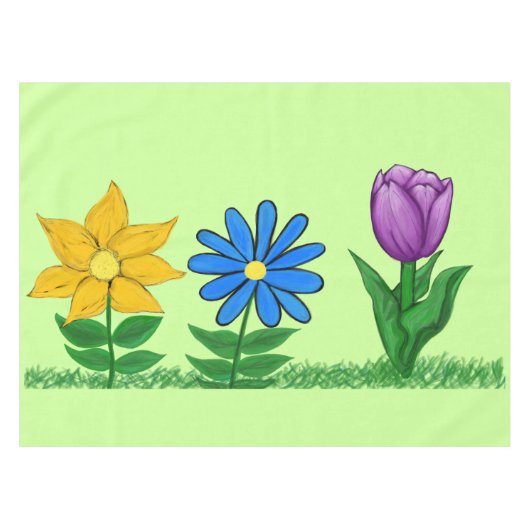  Bloemen Geel Blauw Paarse Tafeldoek Tafelkleed (Voorkant (Horizontaal))