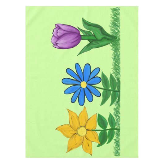  Bloemen Geel Blauw Paarse Tafeldoek Tafelkleed (Voorkant)