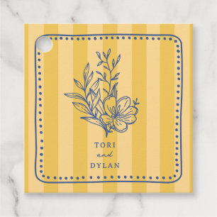Bloemen Geel Boeket Streep Bruiloft Bedankjes Labels