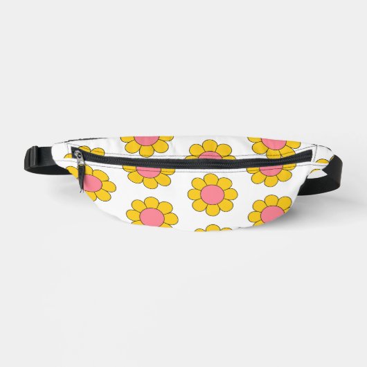 Bloemen Geel Roze Daisies Retro Heuptasje (Voorkant)