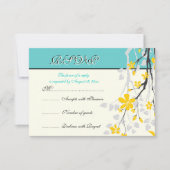 Bloemen geel turquoise bruiloft RSVP kaart (Voorkant)