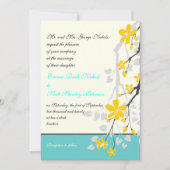 Bloemen geel turquoise bruiloft uitnodiging (Voorkant)