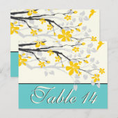 Bloemen geel turquoise trouwtafel nummer briefkaart (Voorkant / Achterkant)