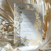 Bloemen gegraveerd gouden folie bruiloft uitnodigi folie uitnodiging