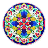 Bloemen geïnspireerd blauw gele rode esthesie keramische knop (Voorkant)