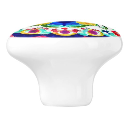 Bloemen geïnspireerd blauw gele rode esthesie keramische knop (Zijkant)