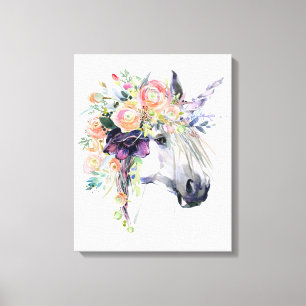 Bloemen Geklede Eenhoorn Canvas Afdruk