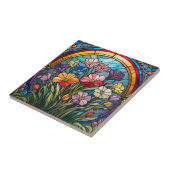 Bloemen gekleurd glas tegeltje (Zijkant)