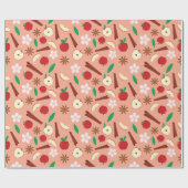 Bloemen, gekruide appels, kaneel naadloos cadeaupapier (Vlak)