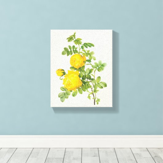  bloemen, gele rozen van Redoute Canvas Afdruk (Insitu (Houten vloer))