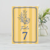 Bloemen gele streep bruiloft kaart (Staand voorkant)