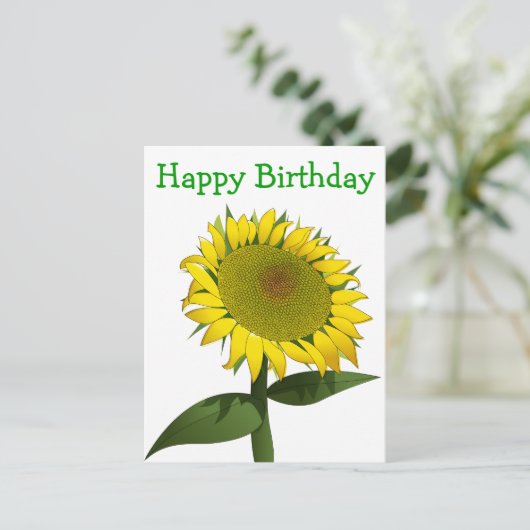 Bloemen Gelukkige Verjaardag Gele Zonnebloem Bloem Briefkaart (Staand voorkant)