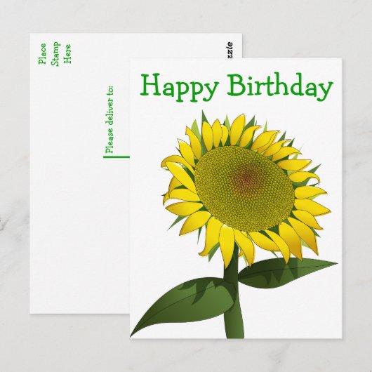Bloemen Gelukkige Verjaardag Gele Zonnebloem Bloem Briefkaart (Voorkant / Achterkant)