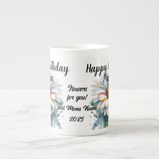 Bloemen Gelukkige Verjaardag Mama Personaliseren Porselein Kop (Voorkant)