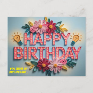 bloemen gelukkige verjaardag met lichten briefkaart