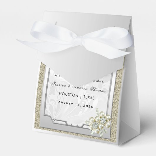 Bloemen Gem Zilver ingelijst, Goud & Zilveren Brui Bedankdoosjes (Voorkant Zijde)