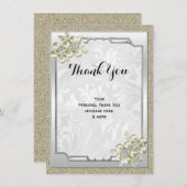 Bloemen Gem Zilver ingelijst, Goud & Zilveren Brui Bedankkaart (Voorkant / Achterkant)