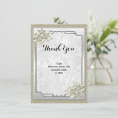 Bloemen Gem Zilver ingelijst, Goud & Zilveren Brui Bedankkaart (Staand voorkant)