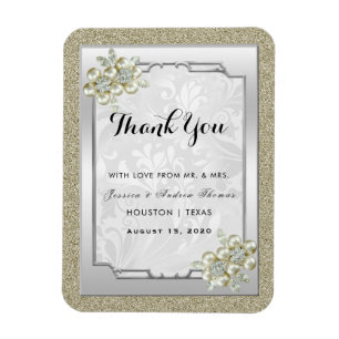 Bloemen Gem Zilver ingelijst, Goud & Zilveren Brui Magneet