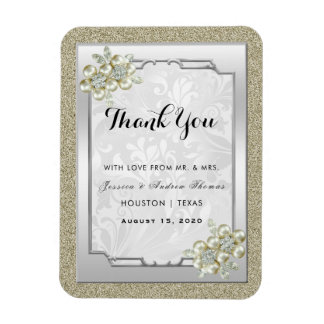 Bloemen Gem Zilver ingelijst, Goud & Zilveren Brui Magneet