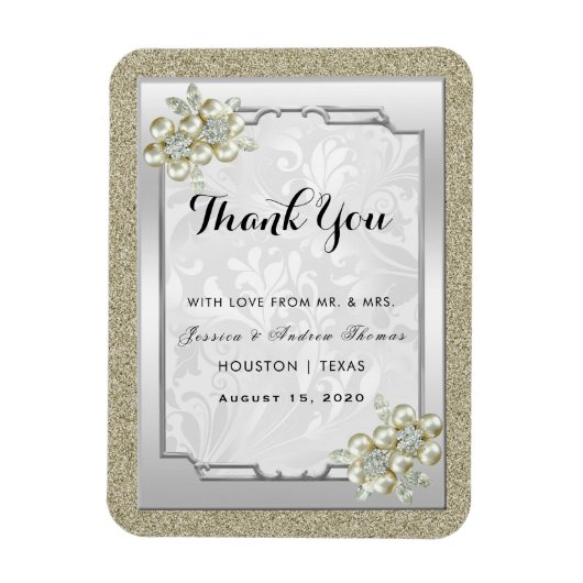 Bloemen Gem Zilver ingelijst, Goud & Zilveren Brui Magneet (Verticaal)