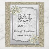 Bloemen Gem Zilver ingelijst, Goud & Zilveren Brui Wijn Etiket (Enkel label)