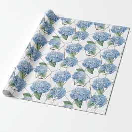 Bloemen Geometrie - Blauw & Wit Hydrangeas Cadeaupapier
