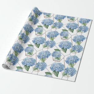 Bloemen Geometrie - Blauw & Wit Hydrangeas Cadeaupapier