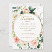Bloemen Geometrisch Blush Goud Quinceanera Invite Kaart (Voorkant)