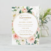 Bloemen Geometrisch Blush Goud Quinceanera Invite Kaart (Staand voorkant)