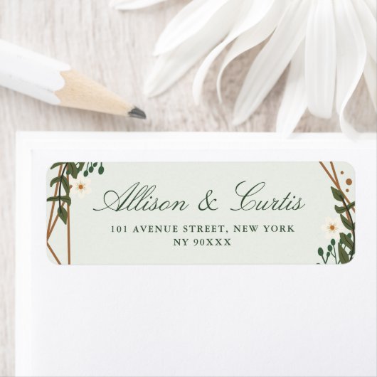 Bloemen geometrisch groen adres etiket (Insitu)