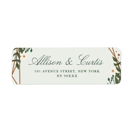 Bloemen geometrisch groen adres etiket (Voorkant)